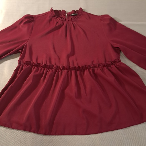 Shein Women's Maroon Blouse Long Sleeve Round Neck Ruffle Size 8/10 - Picture 8 of 9